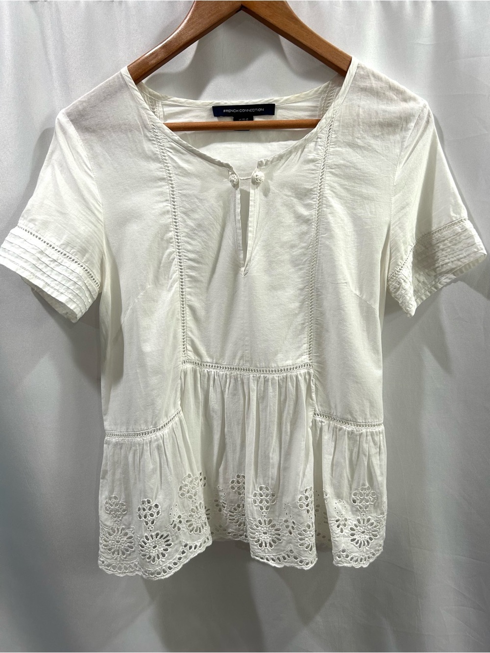 French Connection White Eyelet Tiered Peasant Blouse